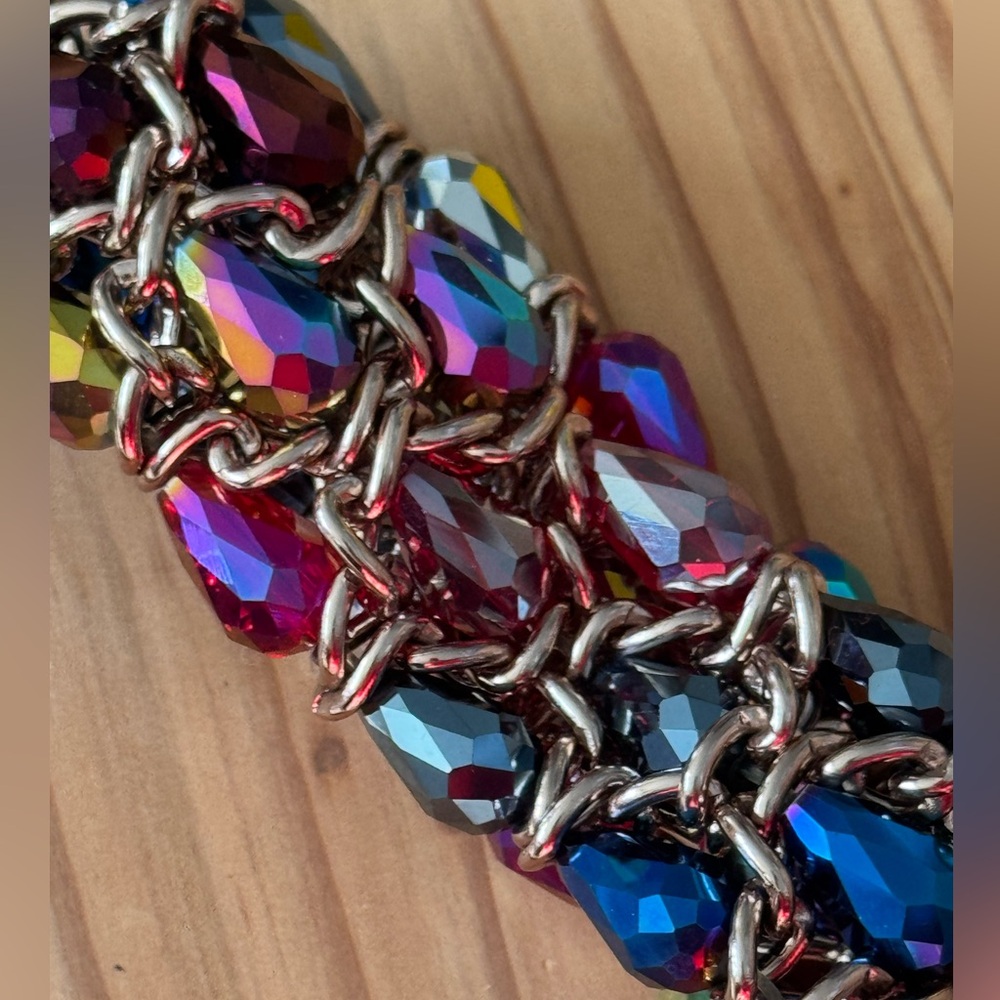🌈 NWT New Ethel & Myrtle Chainmail Rainbow Multicolor Crystal Chain Bracelet